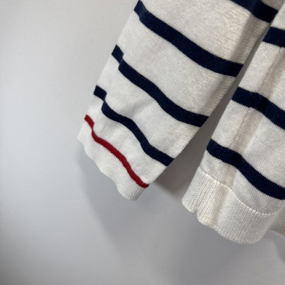 Talbots Women's Sweater Sz L Black Red White Stripe Heart Valentines 3/4 Sleeve - Picture 4 of 7